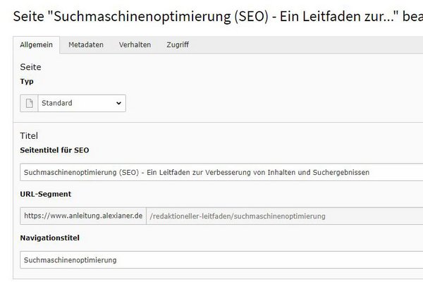 Seiteneigenschaften Titel