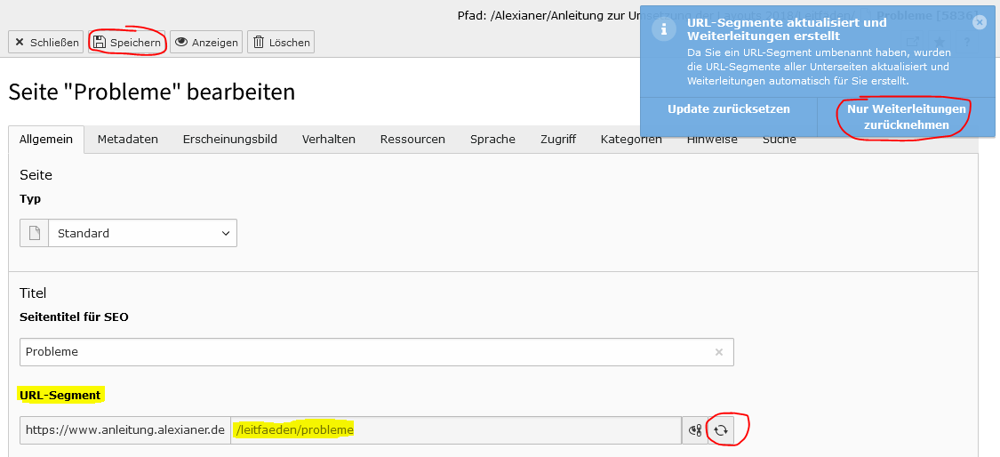 URL-Segment aktualisieren