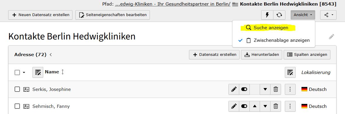 Adressen durchsuchen